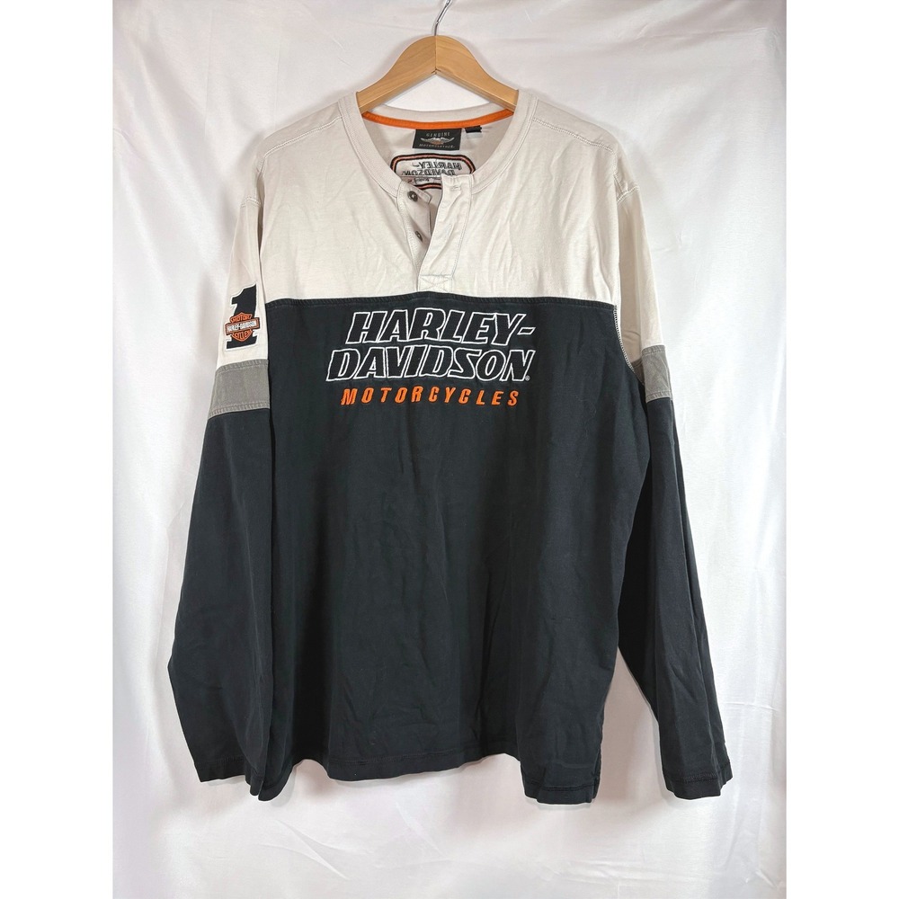 Harley Davidson Motorclothes Mens XL Henley Long Sleeve Shirt Colorblock Black